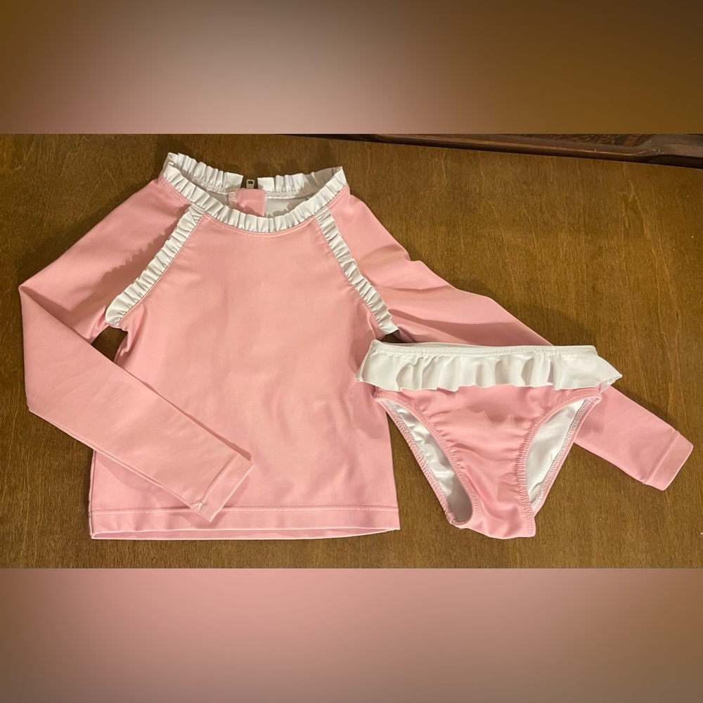 Little English Rashguard Swim Set Pink/White